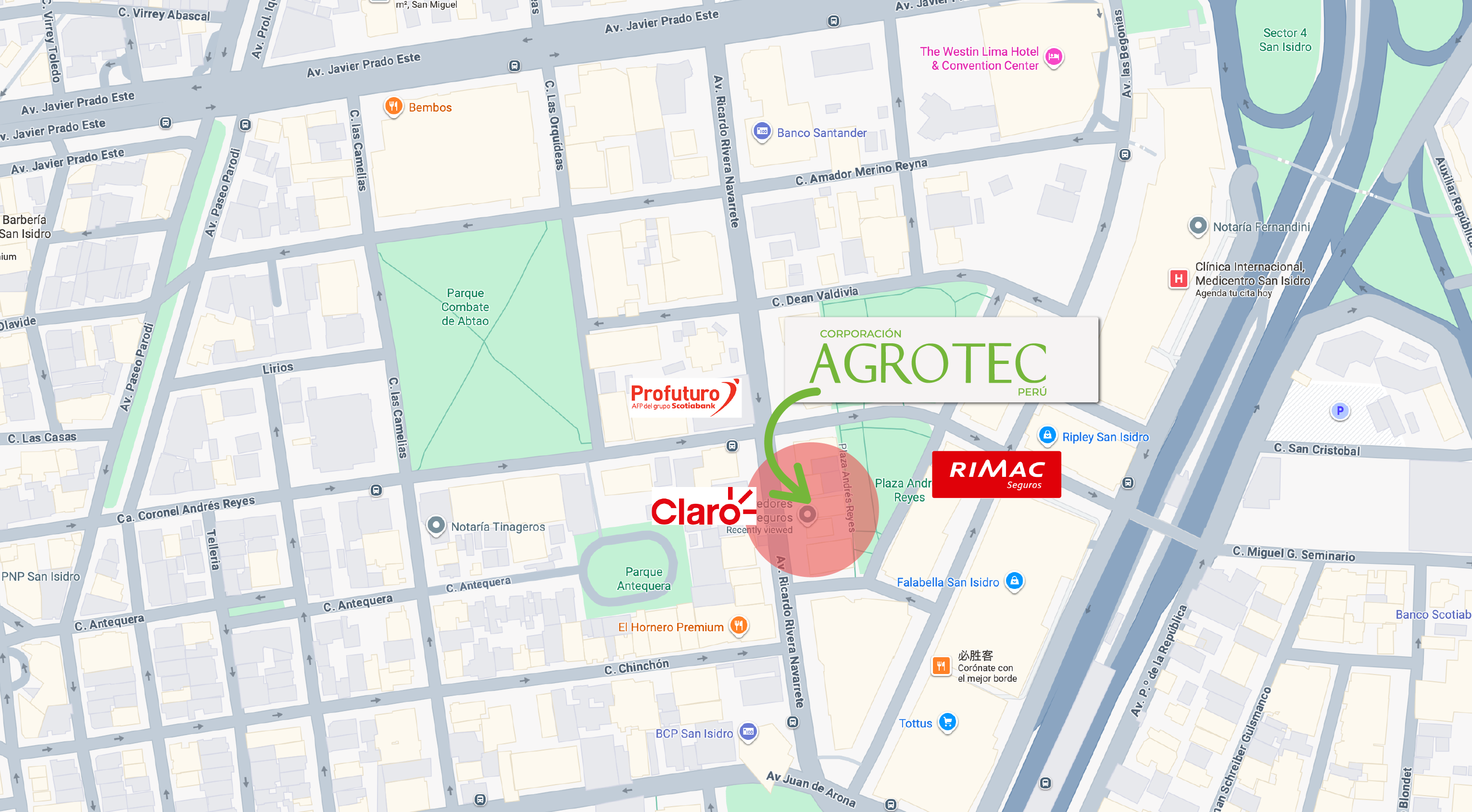 Ubicación Agrotec — Av. Rivera Navarrete 765, San Isidro